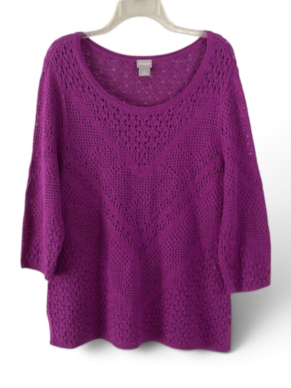 Chico's Vibrant Purple Open-Knit Scoopneck Sweater XL